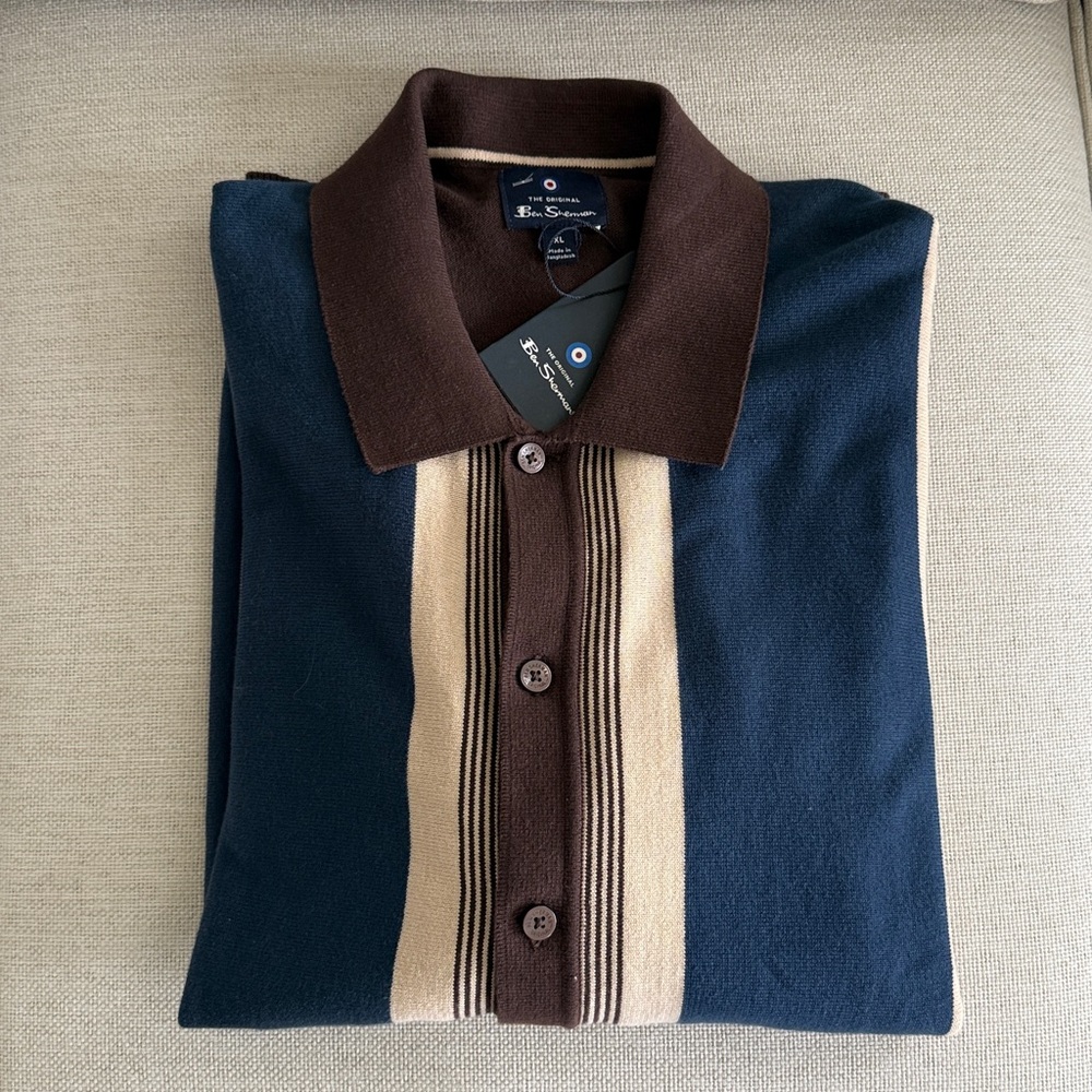 Ben Sherman Men's Retro Brown and Blue Striped Sweater - Size XL - Picture 13 of 13
